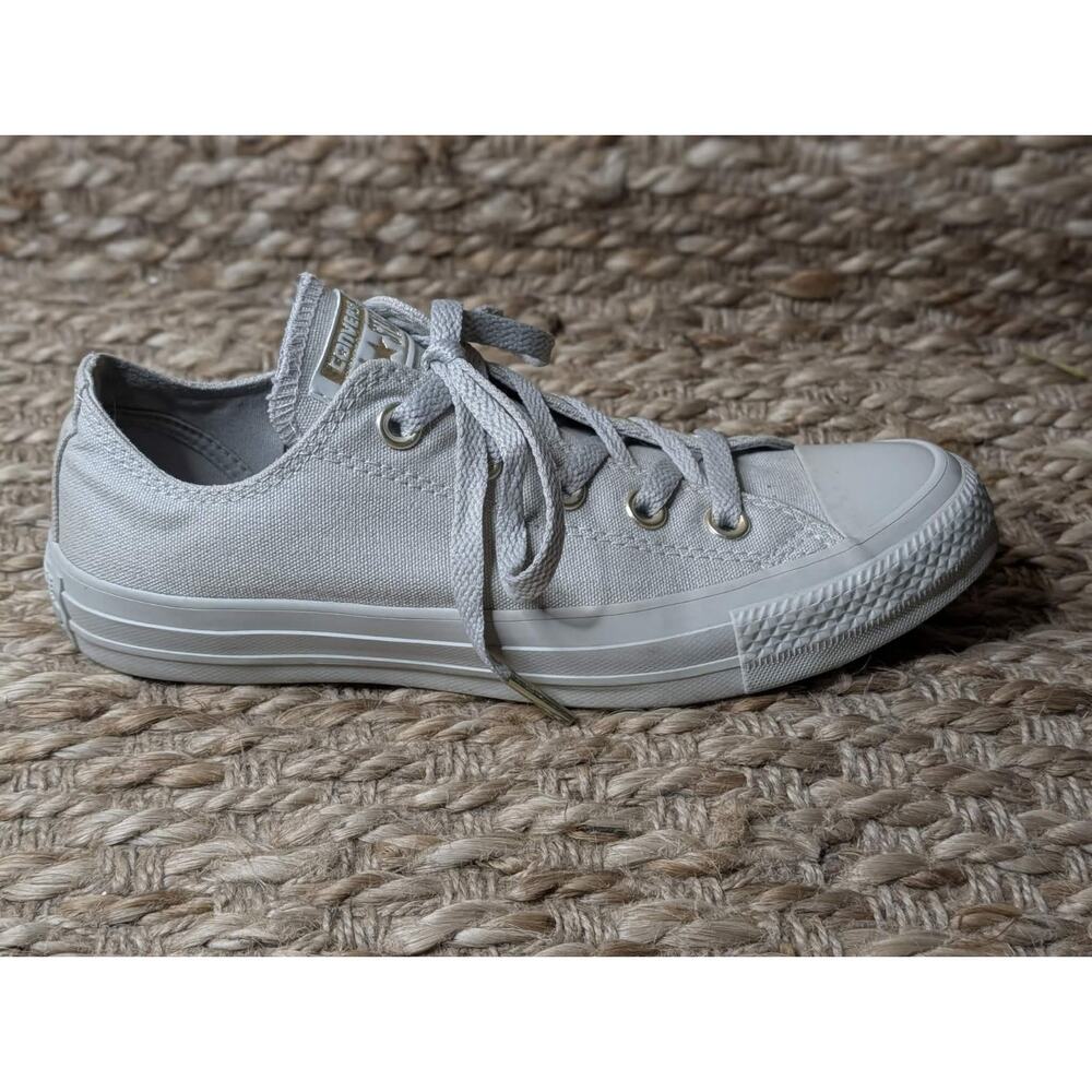 Womens 6 Converse All Star OX Low Top Gray Gold Accent Canvas Sneakers 559940F